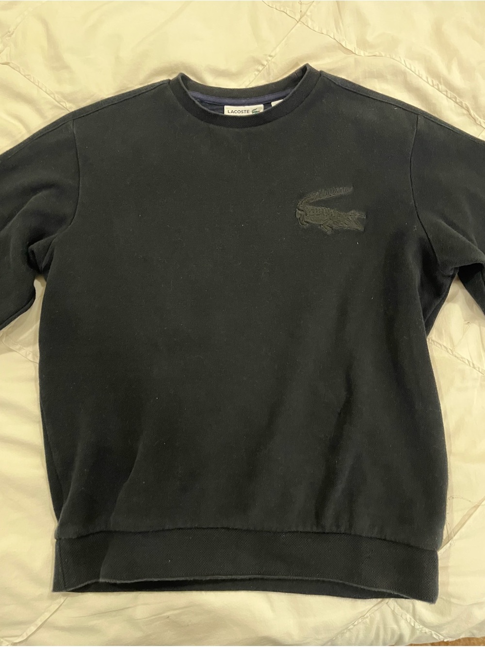 Lacoste Men's Black Crewneck Sweatshirt with Tonal Crocodile Logo